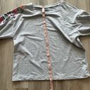 a.n.a  L Gray Floral Embroidered Shoulders Crew Neck Sweater Photo 4