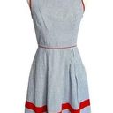 Jessica Simpson  Blue White Seersucker Stripe Dress Orange Trim Pockets SIze 4 Photo 0