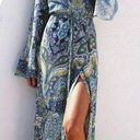 R. Vivimos Printed Boho Maxi Wrap Dress Blue Aqua Small Ruffle Long Sleeve Photo 0