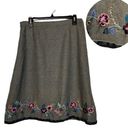 Coldwater Creek  Tweed skirt Floral Embroidery Tan Green Velvet Trim Small Photo 1