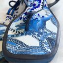 Farm Rio  Blue Tile Beaded Flat Lace Up Sandals Blue Size 6 NEW WITHOUT BOX Photo 14