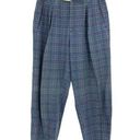 American Vintage Vintage 90s Pants Womens 27" Ankle Tapered Leg Blue Plaid Belted Pleated Front Photo 0