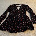 Free People Tegan mini dress black and red floral long sleeve with front and back cut out  Photo 3