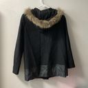 Banana Republic Wool Zip Blend Hooded Coat Faux Fur Trim Black Women's Petite XS Photo 2