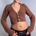 Urban Outfitters Brown Chenille Cropped Button Down Cardigan Photo 0