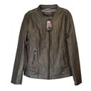 Sebby  Collection Grey Full-Zip Jacket Faux-Leather Sz L Women’s Biker NWT Photo 0