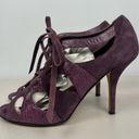 Kate Spade Eggplant Purple Chad Suede Leather Lizard Print Lace Up Open Toe Heel Photo 1