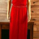 Cache  Strapless Red Orange Textured Slit Sides Belted Maxi Dress Womens Small Photo 9