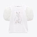 ZARA NEW  Printed Tshirt Puff Sleeves size M White Photo 2