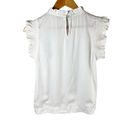 T Tahari  Airflow Ruffle Neck Smocked Sleeveless Top Size Small Oyster White Photo 1