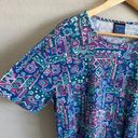 Jantzen VINTAGE  90s Geometric Blue Purple Floral T-Shirt Top Womens Photo 3