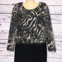 Joseph Ribkoff  Size 10 Animal Print - Black Long Sleeve Fringe Tunic Blouse Top Photo 0