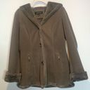 Jones New York  Fleece Lined Faux Fur Coat Hooded Brown Photo 0