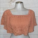 SEEK the Label  Women’s Blush Pink Off Shoulder Pop Over Smocked Crop Top Size S Photo 0