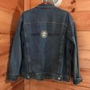 DKNY AMAZING VINTAGE BLUE DARK WASH  JEANS LOGO SPELLOUT GRAPHIC BUTTON UP DENIM JACKET Photo 0