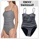 DKNY  Swimsuit One Piece Black White Geo Small Bandeau UPF SPF Stretch Straps Photo 1