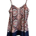 Collective Concepts  Red/Blue/Cream Abstract Print Cami with Solid Hem. Size L. Photo 0