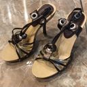 Y2K Carrini Wood With Metallic Straps Heel Size 6.5 Photo 0