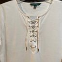 Ralph Lauren Lauren  - Cream Lace Up Stretch Long Sleeve Top Photo 1