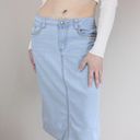 Baccini Y2K High or Low Rise Light Wash Embroidered Bedazzled Long Knee Length Denim Midi Skirt Photo 2