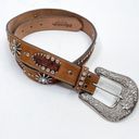 Nacona Brown‎ Leather And Calf Hair Rhinestone Western Belt Brown Photo 0