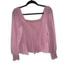 Nine West  NWT square neck smocked blouse pink mauve sheer chiffon ruffle top Photo 7