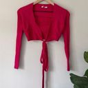 Anthropologie  Moth Magenta Shrug Ribbed Tie Bow Front Long Sleeve Solid Cropped Photo 0