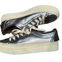  ALL SAINTS Metallic Pewter Silver Milla Leather Platform Sneakers Size Photo 0