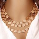 Statement Multi-Layer Gold Choker Necklace Round Charm - Sequins Gold Coin Photo 0