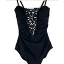 Gottex Women's Black Swan Convertible Bandeau Embroidered One Piece Swimsuit 6 Photo 0