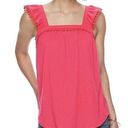 Apt. 9 . Pink Ruffled Tank Top Ball Fringe Trim Square Neck Off Shoulder XL Photo 0