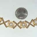 Vintage Gold Tone & Faux Pearl X Link Chunky Retro Bracelet Photo 2