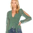 Majorelle  Katya Wrap Blouse in Jade Green Long Sleeve Peekaboo Arms Small Photo 0