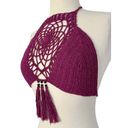 LAKHAYS Crochet Dream Catcher Halter Crop Top Tasseled Beaded Maroon One Size Size undefined Photo 4