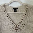 BCBGMAXAZRIA  Cream Open Knit V-neck Sweater Photo 3