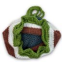 Handmade  Boho Crocheted Knit Bucket Cinch Bag Colorblock Green White Maroon Blue Photo 4