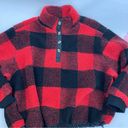 American Eagle  Oversized Sherpa Fleece Snap Pullover Jacket Buffalo Plaid Red Photo 4