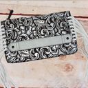 Justin Boots JUSTIN Leather Tooled Silver Clutch Bag with Frimge Photo 2