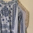 Umgee Womens Blue Floral Boho Crochet Off Shoulder Blouse Long Sleeve Top Photo 4