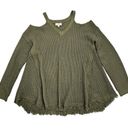 Umgee Sweater Cold Shoulders Open Knit Pullover Sweater Womens Size M Green Boho Photo 1