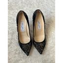 Jimmy Choo  39.5 Anouk Flocked Black Leather Pointed Toe Gold Studs Heel Stiletto Photo 3