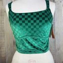 Colsie Size Medium Green Velvet Checkered Crop Top Bralette W/Adjustable Straps Photo 0