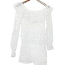 For Love & Lemons Claudia Off Shoulder Tulle Dress Sheer Embroidered Daisy Small White Photo 0