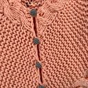 Free People  Cardigan Sweater Women S Peach Cable Knit Crop Gingham Button Chunky Photo 2