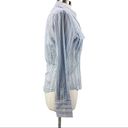 Arden B  Womens L Split Neck Blue Stripe Button Up Blouse Career Blue Tan White Photo 1