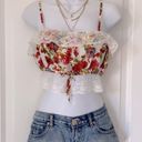 90s Y2K Red Floral Lace Bandeau Tube Crop Top S M​ Size M Photo 2