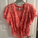 Free People Call Me Later Bodysuit Pink Paisley Ruffled Flutter Sleeve Photo 3