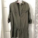 Converse army olive elastic waist shirt blouse top size M roll up sleeves Photo 0