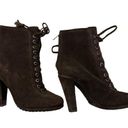 ALLSAINTS  Women's Size 38 US 8 Suede Lace Up High Heeled Tassel Boots Dark Brown Photo 0