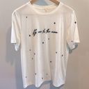 The Moon BaeVely “fly me to ” Embroidered Short Sleeve White Tee size Large Photo 0